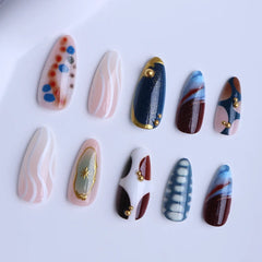 Cyflymder  24pcs y2k Retro Fake Nail Tips Sweet Cool Almond Press on Nails Wearable Wavy Striped Crocodile Pattern False Nails Patches