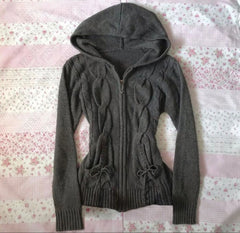 Cyflymder  Y2k Streetwear Knitted Zip-up Hooded Cardigan Women Long Sleeve Sweater Harajuku Vintage Casual Slim-fit Streetwear Top Coat emo