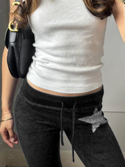 Cyflymder  Autumn Casual Slim Embroidery Solid Slight Strech Low Waist FLARE PANTS
