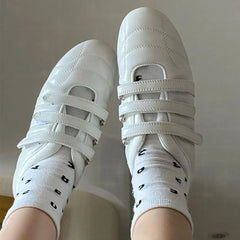 Cyflymder  Brand Designer Comfy Walking Cream Flat Sneakers Fashion Leisure Silver Casual Shoes Women Flats Chic Black Hook&Loop Mary Janes