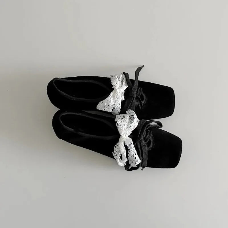Cyflymder  French Style Low Heel Mary Jane Shoes for Women Fashion Faux Suede Lolita Square Toe Lace Up Chunky Heel Casual Designer Shoes