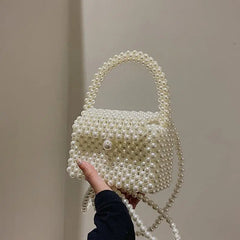 Cyflymder Pearl Crossbody Bags for Women Small Coin Wallet Handbag Handmade Woven Ladies Phone Tote Hand Shoulder Bag