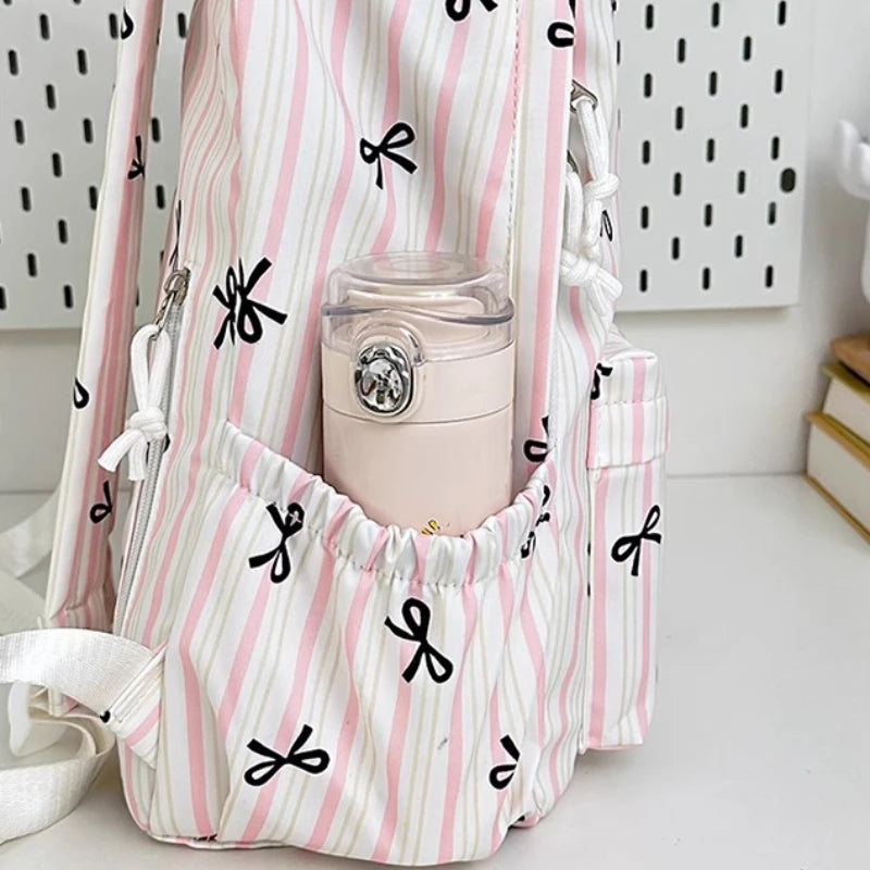 Cyflymder  High-capacity Women Sweet Preppy Backpacks Japanese Y2k Aesthetic Fashion Students Backpack Kawaii Striped Bow Print Schoolbags
