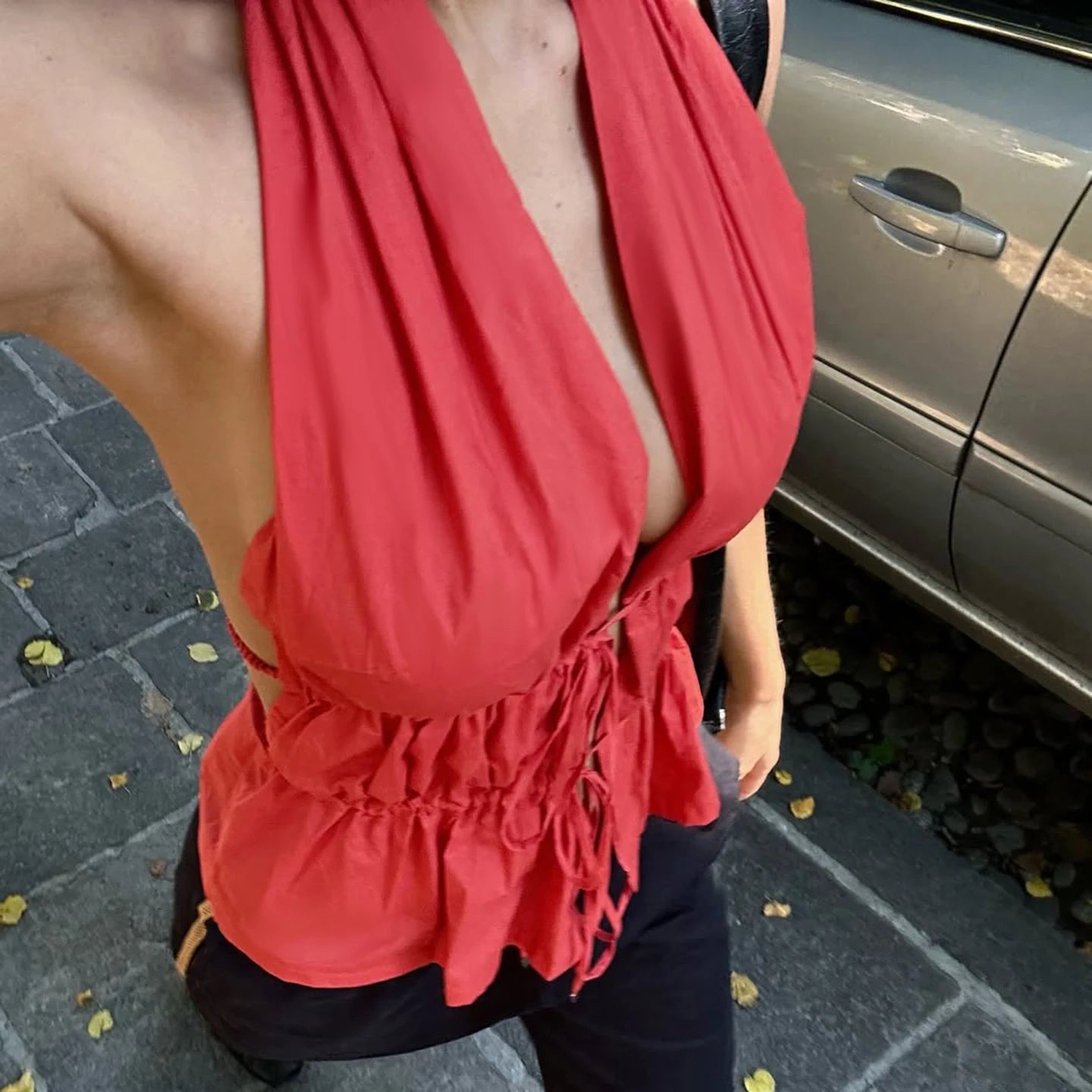 Cyflymder  Romore Orange Sexy Bal Beachside Summer Trendy Vest Faionable Cover-Up Strapl Crop Top for Holiday Wear