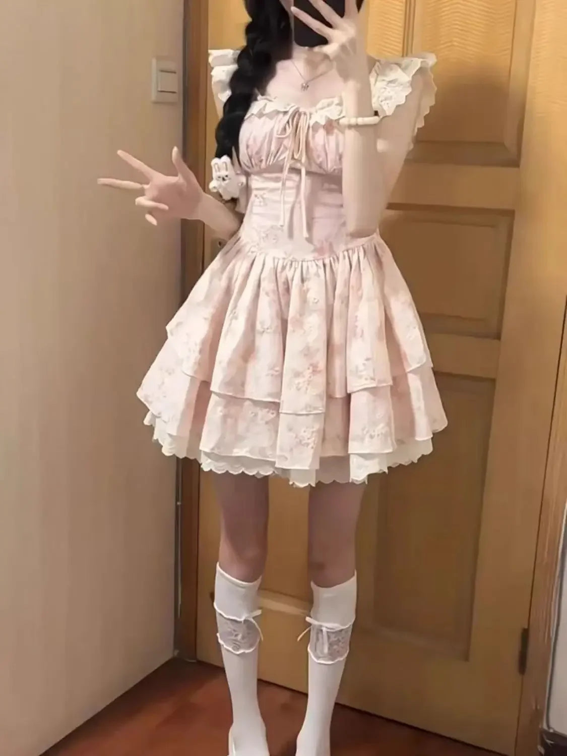 Cyflymder  Floral Print Princess Skirt Dress Women Summer New Style Fairy Tale Puffy Sleeve Short Waist Cinched Dresses Female Clothing
