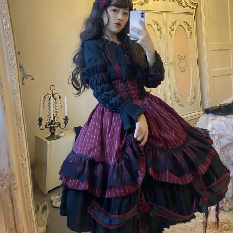 Cyflymder DRESS TO IMPRESS Victorian Gothic Lolita Jsk Dress Women Halloween Y2k Bat Collar Shirt Woolen Princess Dresses Vintage Punk Harajuku Party Dress