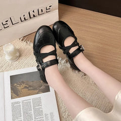 Cyflymder   French Retro Casual Ballet Single Shoes Women's Invisible Inside Heightened Cross Buckle Flat Mary Jane Shoes，Women's Shoes35-40