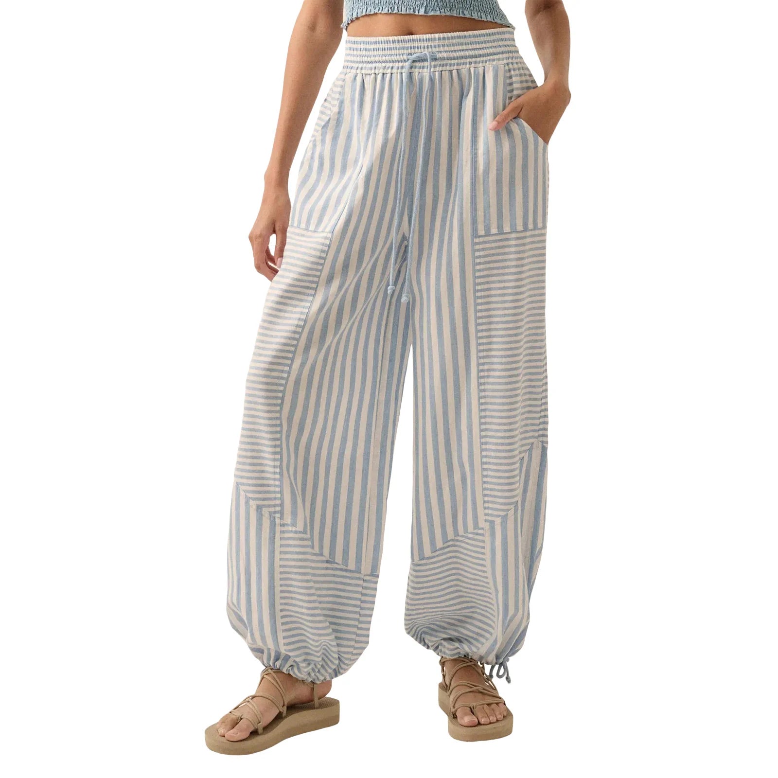 Cyflymder  Women s Floral Print High Waisted Palazzo Pants Lightweight Elastic Waist Wide Leg Trousers for Summer Beach Vacation