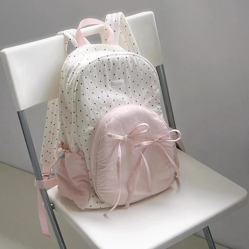Cyflymder  Women Student Fashion Chic Dot Backpack Y2k Aesthetic Preppy Contrast Color Schoolbags All Match Ins Bow Backpacks High-capacity