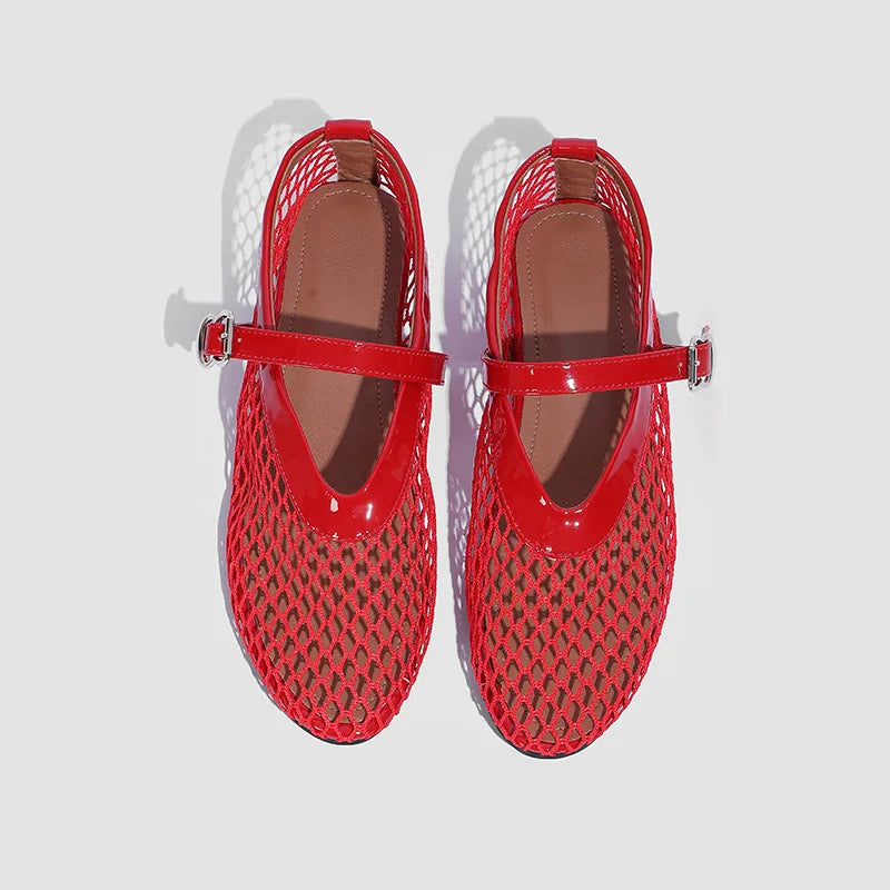 Cyflymder  New Fashion Fishnet Mary Jane Flats Women Black Breathable Mesh Sandals Ballet Shoes Flats Lady Casual Dress Shoes Summer