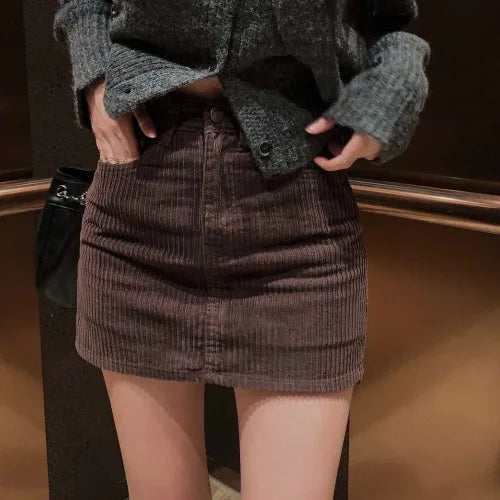 Cyflymder  Retro Corduroy A-Line Skirt Women Chic Small Stature Personali f Skirt Pants Skirt High Waist Skirt Trendy Ci Commute