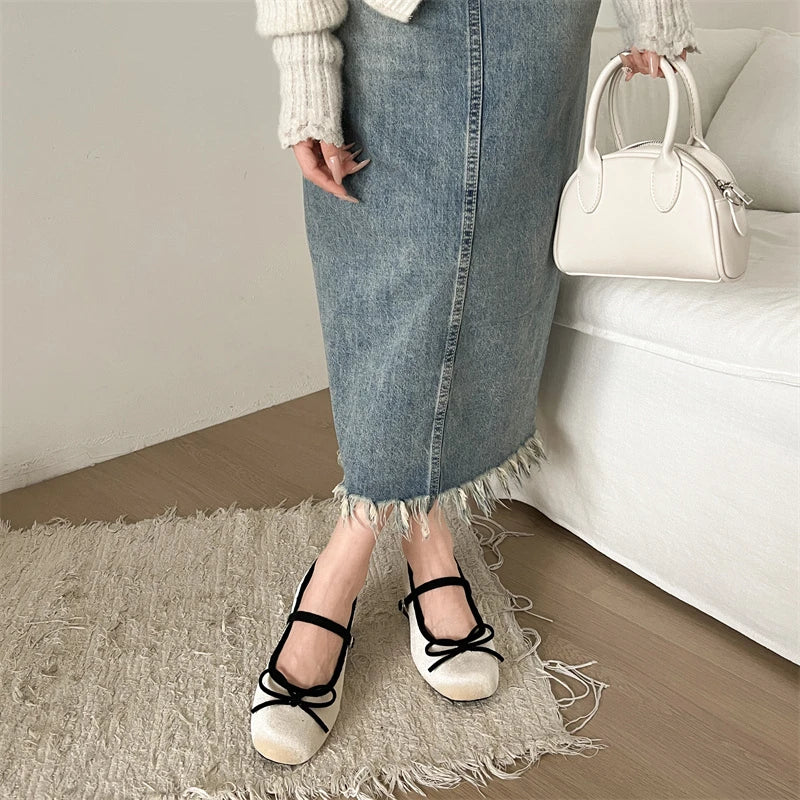 Cyflymder Bow Women Mary Jane Shoes Flats Designer Shallow Women's Sandals Fad Loafers Shoes Elegant Summer Dress New Mujer Zapatos