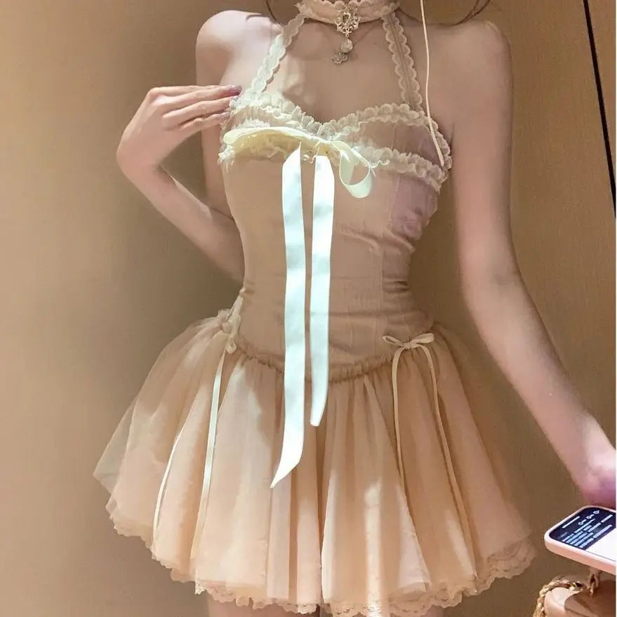 Cyflymder  Spring Summer Dress Women Sweet Kawaii Slim Mini Dress Y2k Fluffy Harajuku Sexy Dresses Off-shoulder Party Birthday Wedding Gown
