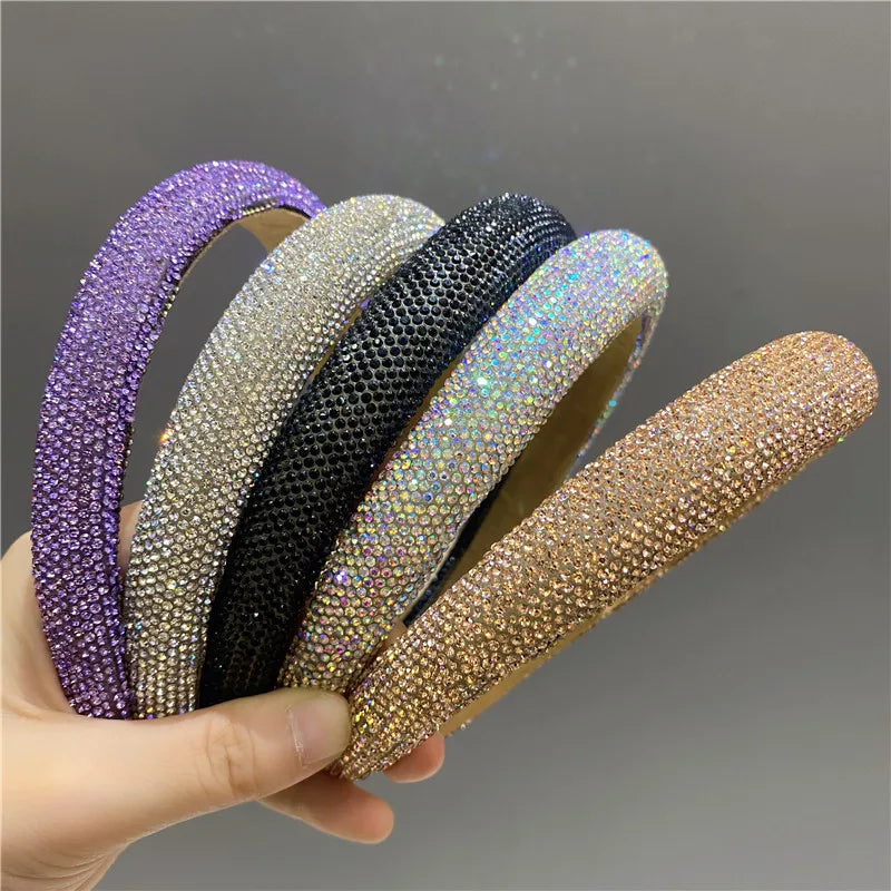 Cyflymder New Arrivals Luxury and Retro Rhinestone Glitter Sponge Padded Hairband Hair Hoop Headband Hair Accessories for Women