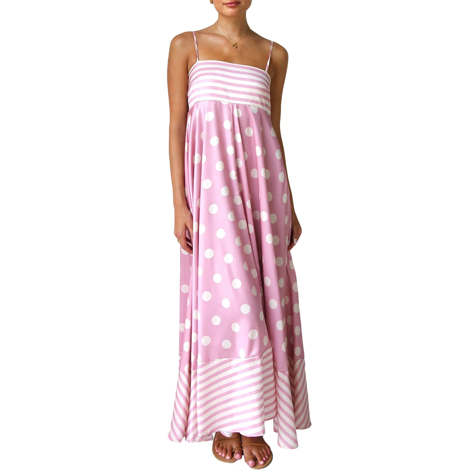 Cyflymder  Spaghetti Straps Flowy A-Line Long Dress Women's Summer Printed Backless Sleeveless Slip Swing Dress for Party Vacation Street