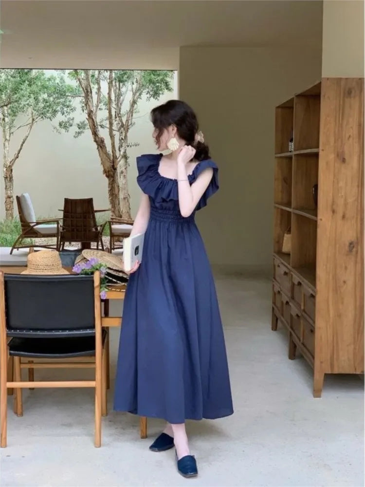 Cyflymder  Black Square Collar Ruffle Dress Women New French High-end Slim-fit Elegant Long Dress vestidos de mujer elegantes para fiesta