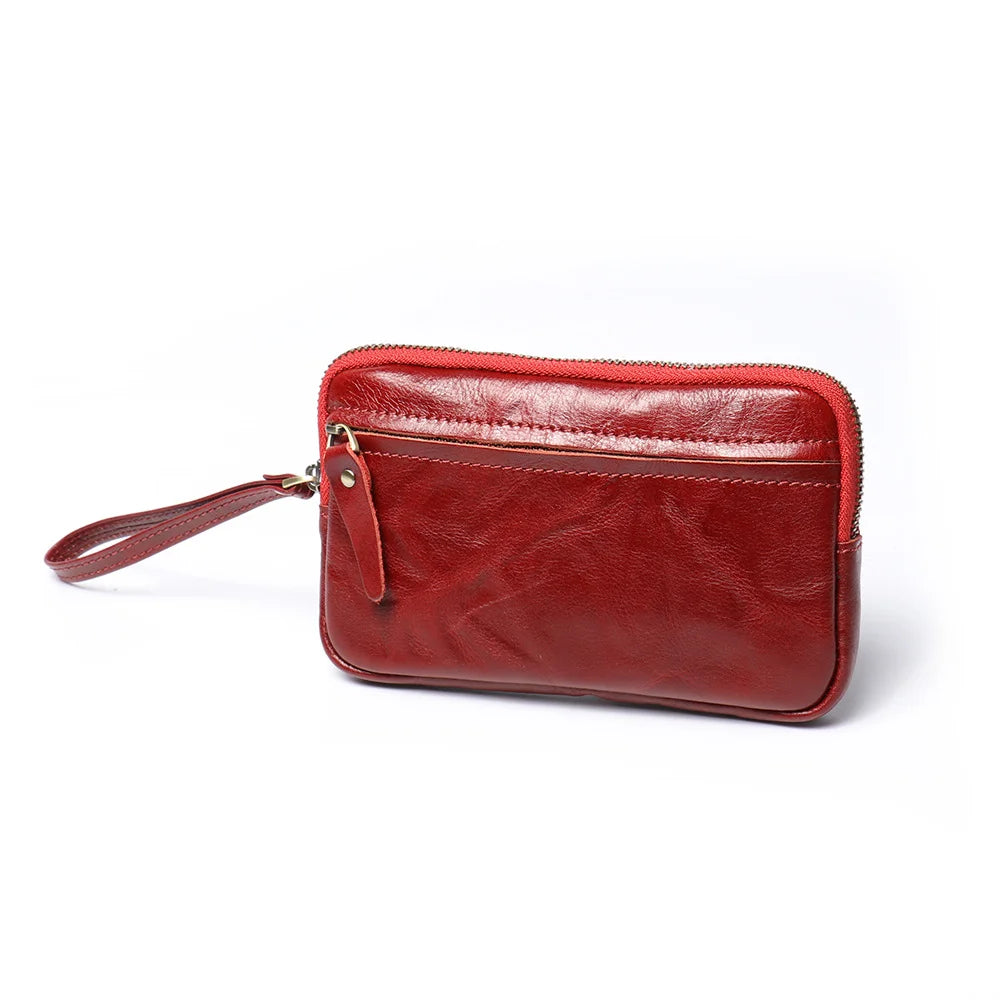 Cyflymder  New Vegetable Tanned Leather Zipper Pouch, Cowhide Coin Purse, Large-capacity Card Holder, Leather Storage Bag, Key Case