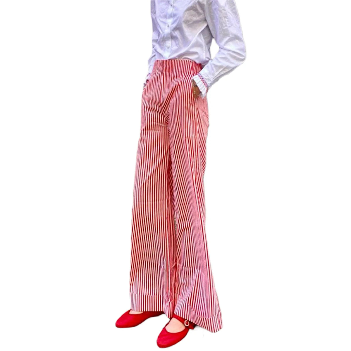 Cyflymder  Women's Striped Print Loose Wide Leg Trousers Summer Fall Casual High Waist Loose Fit Long Pants with Pockets for Streetwear