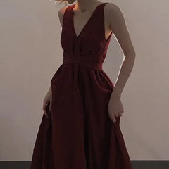 Cyflymder  Women Red Sleeveless Fairy Seaside Vacation Camisole Dress Summer New Beach Slim Waist Large Swing V neck Dresses
