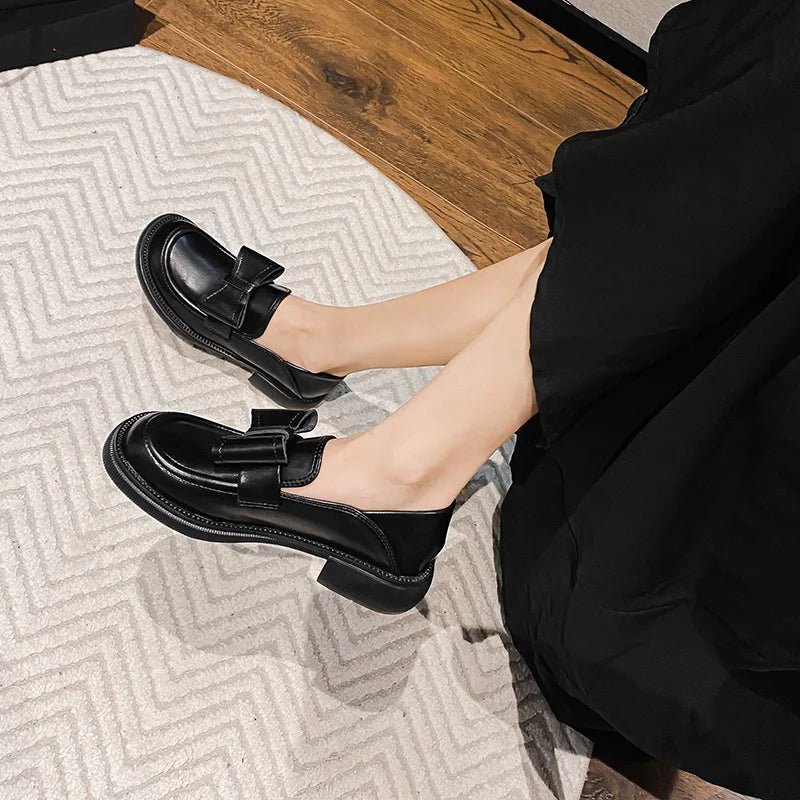 Cyflymder  Round Toe Casual Woman Shoe Soft All-Match British Style Female Footwear Loafers With Fur Slip-on Oxfords Preppy Dress Big Size