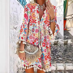 Cyflymder  plus Size Printed irt Collar Dr Women's Commuter Sle Polyester Fiber Seven Sve Busin Scene Splice Skirt
