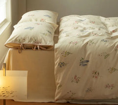 Cyflymder  Romantic pastoral flower bedding set,full queen king nordic rustic linen cotton home textile flat sheet pillow case quilt cover