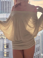 Cyflymder  Women Elegant Transparent Mini Dress Chic Sexy Off-shoulder See Through Dresses for Ladies Summer Party Vintage Clothing