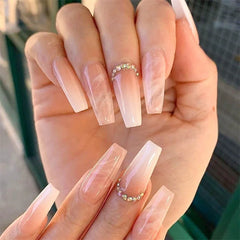 Cyflymder  24Pcs Long Square False Nails Simple White French Fake Nails Wearable Ballet Coffin Full Cover Nail Tips ABS Press on Nails