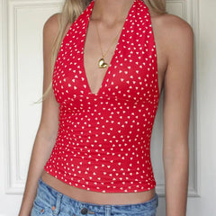 Cyflymder  Fashion Y2k Sweet Halter Women Tanks Skinny Sleeveless Print Hotsweet V-Neck Backless Blouses