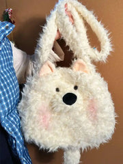 Cyflymder  Cute Dog Plush Shoulder Bag Women's Fashion Cartoon Large Capacity Lamb Fur Crossbody Bag Soft Handle Spring Casual Underarm Bag
