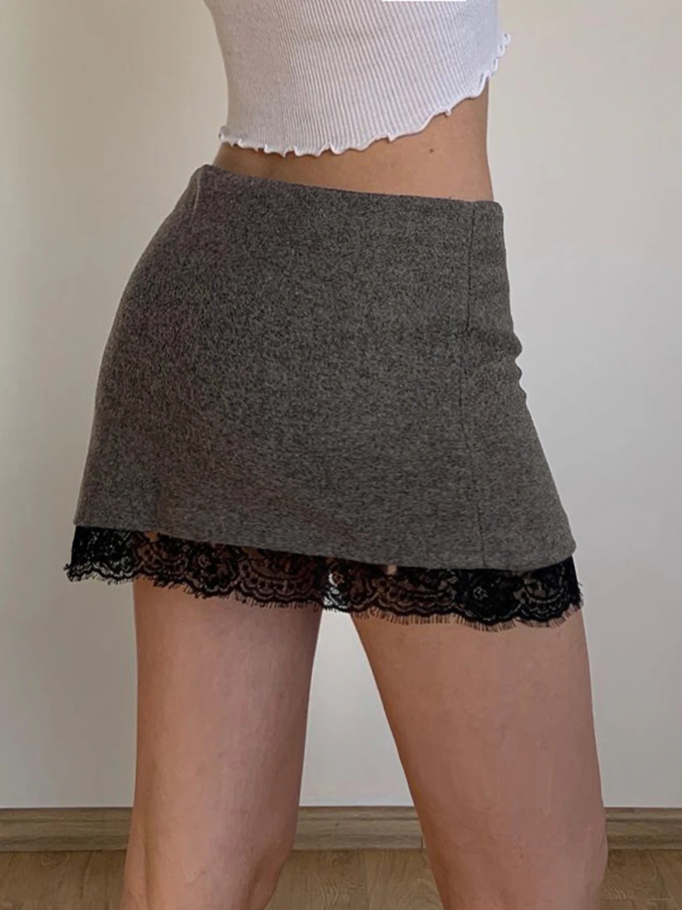 Cyflymder  Basic Slim Lace Trim Bodycon Skirts Casual Sexy Solid Low-Waist Supper Mini Skirts Women 2025 Summer Fashion Streetwear