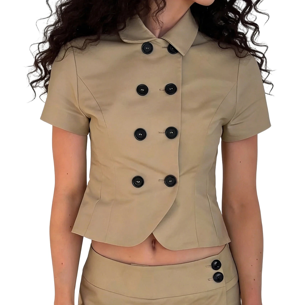 Cyflymder  Fashion Women Shirt, Short Sleeve Double Breasted Solid Slim Fit Blouse Summer Tops Streetwear