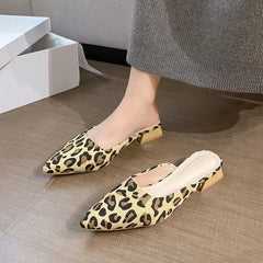 Cyflymder Leopard Mules Shoes for Women Slip on Square Heel Slippers Women New Luxury Designer PU Leather Slides Elegant Office Shoes