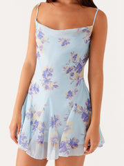 Cyflymder  Women s Floral Print Spaghetti Strap Backless Tie-up A-line Dress Sleeveless Summer Mini Dress with V-neck