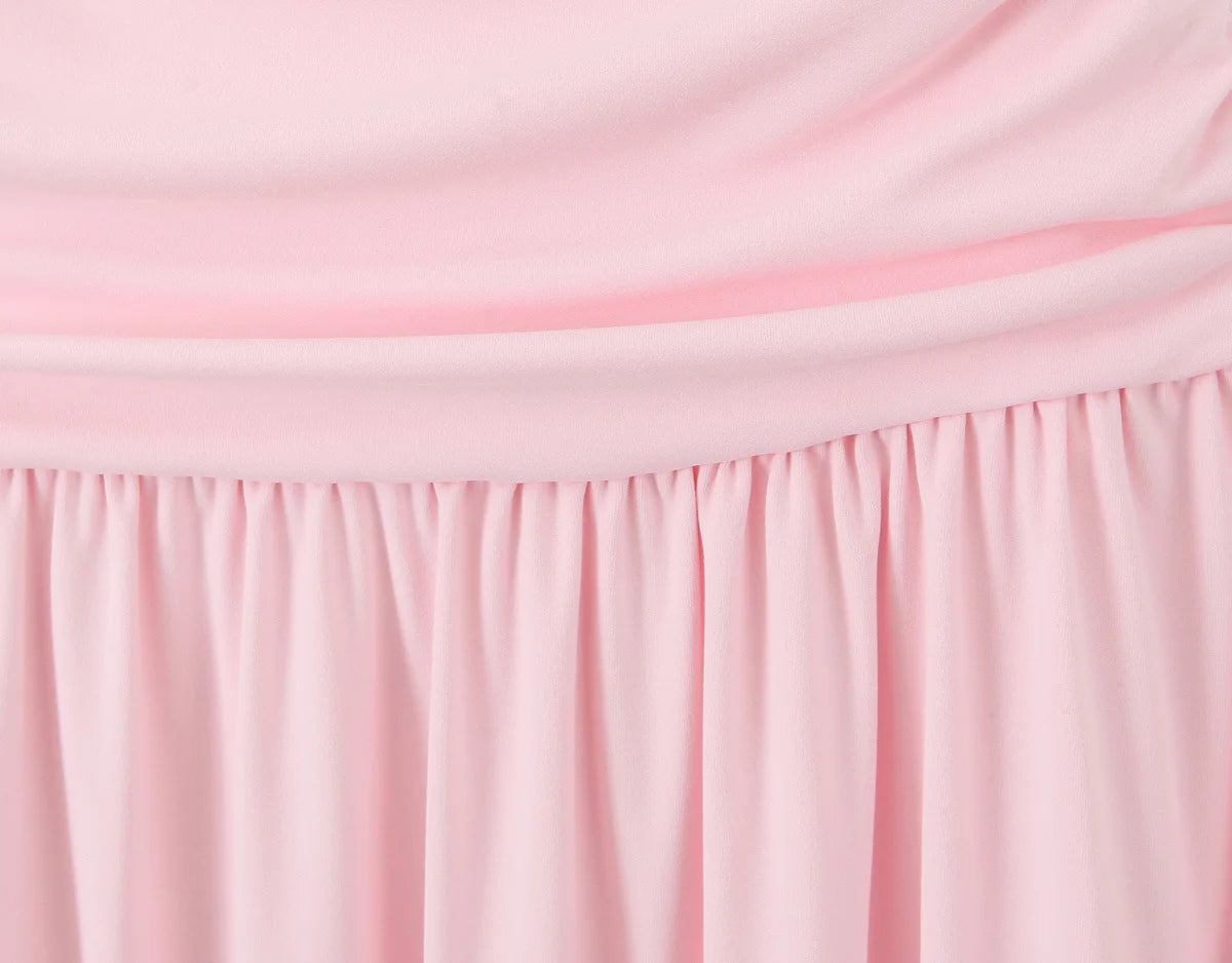 Cyflymder  Elegant Ruched Strapless Dress Women Sexy Pastel Pink Off Shoulder Side Zipper Midi Dress 2025 New Summer Party Evening Dresses
