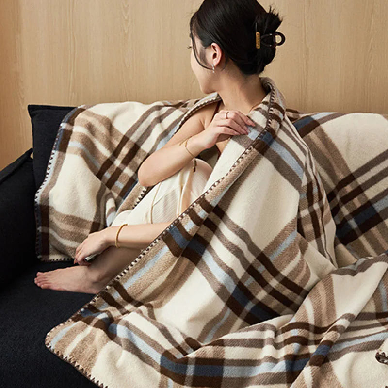 Cyflymder  High-End Thickened Faux Cashmere Blanket Luxury Single Sofa Blanket for Napping Double Layered Retro Multifunctional Home Decor