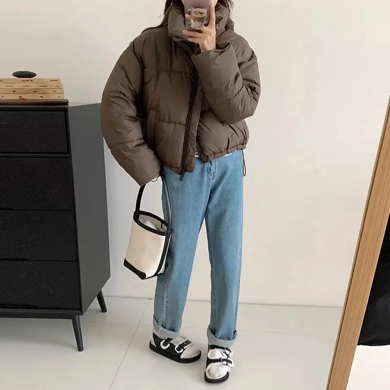 Cyflymder 2024 New Women Solid Loose Puffer Jacket Winter Korean Chic Oversized ThickenedWarm Parkas Female Coat Lady Padded Ja