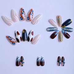 Cyflymder  24pcs y2k Retro Fake Nail Tips Sweet Cool Almond Press on Nails Wearable Wavy Striped Crocodile Pattern False Nails Patches