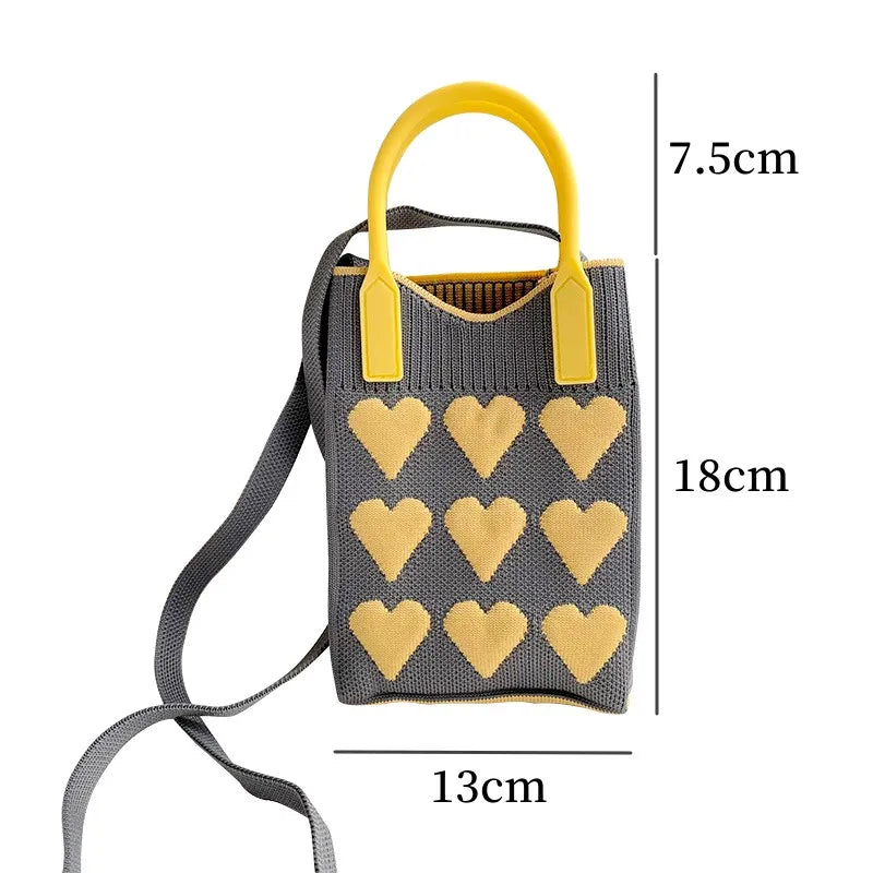Cyflymder Fashion Love Knitted Handbag Crossbody Bags Korean Female Woven Tote Messenger Bag Women Universal Mobile Phone Bag Shoulder Bag