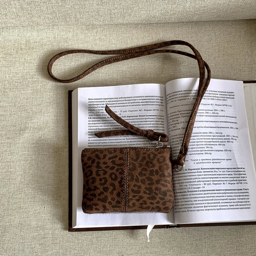 Cyflymder  Fashion PU Leather Suede Coin Purse Leopard Print Hanging Neck Mini Storage Bag Shoulder Bag Purse Pendant Accessories Outdoor