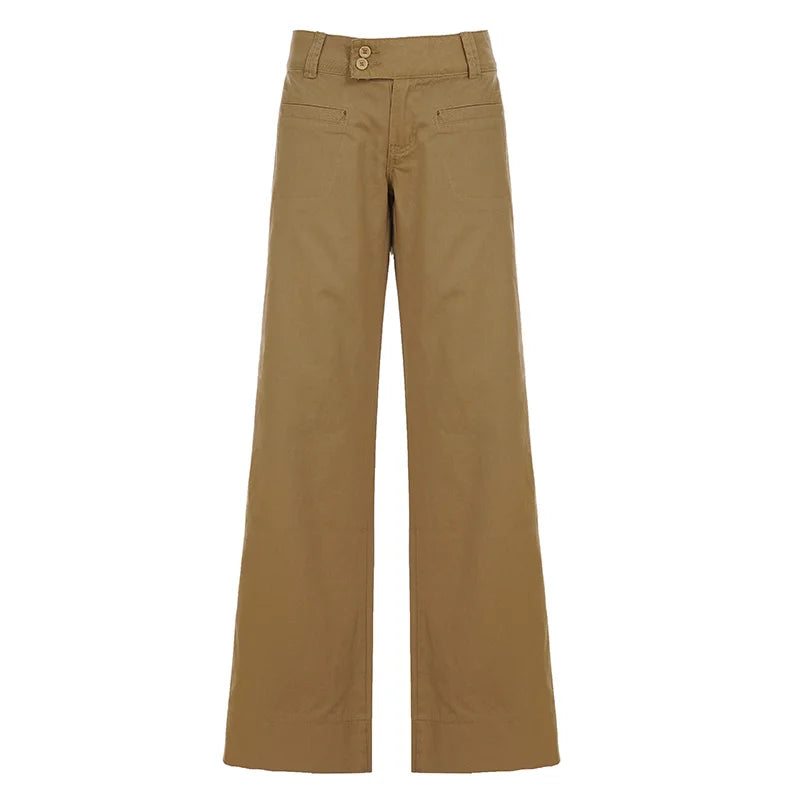 Cyflymder  Safari Style Casual Basic Solid Cargo Jeans Slim Low-Waisted Straight Pants Women Autumn Winter Fashion Streetwear Ladies