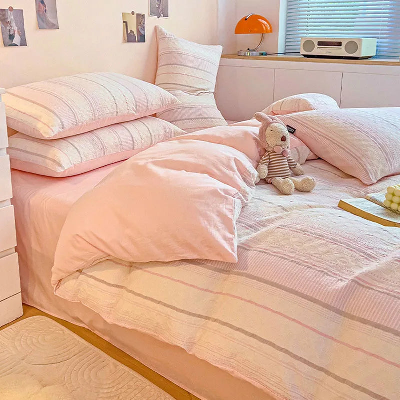 Cyflymder  Class A 60S Pure Cotton Bedding Sets Jacquard Cotton Skin Friendly Comforter Set Girl Style Duvet Cover Set for Queen King Size