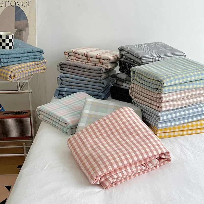 Cyflymder  Japanese Style Cotton Printed 4Pcs Bedding Sets Skin Friendly Ab Double-Sided Design Duvet Cover Washed Comfort Set for Adults