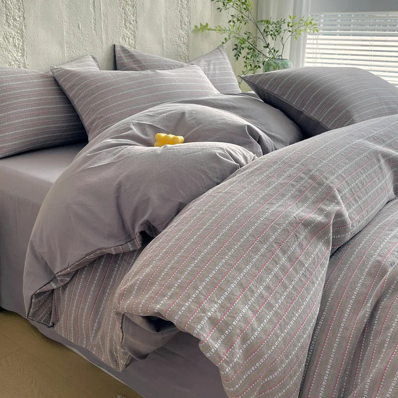 Cyflymder  Luxury Pure Cotton Striped Jacquard Bedding Set High Quality Non Fading Ultra Soft Duvet Cover Kit Adult Home Decor for Bedrooms