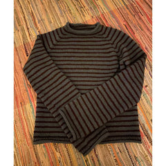Cyflymder  Women Striped Crew Neck Knit Sweater,Long Sleeve Loose Fit Pullover,Retro Casual Thick Knitwear for Autumn Winter