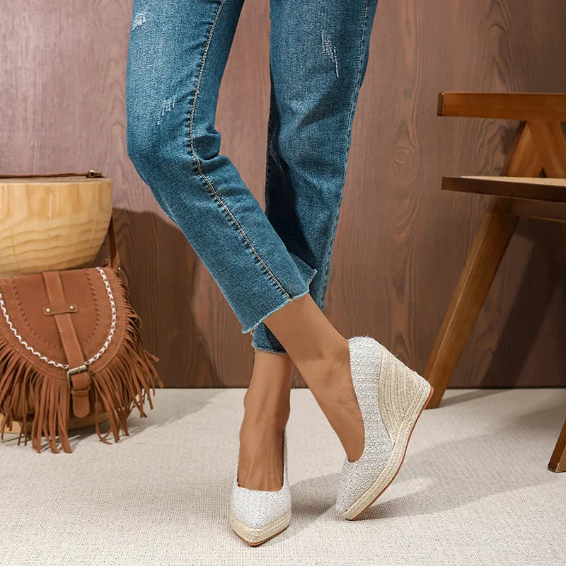 Cyflymder  Casual Woman Shoe Pointed Toe Shallow Mouth Clogs Platform Female Footwear Autumn Creepers Dress Fall Summer Classics Fabric Lac