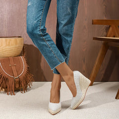 Cyflymder  Casual Woman Shoe Pointed Toe Shallow Mouth Clogs Platform Female Footwear Autumn Creepers Dress Fall Summer Classics Fabric Lac
