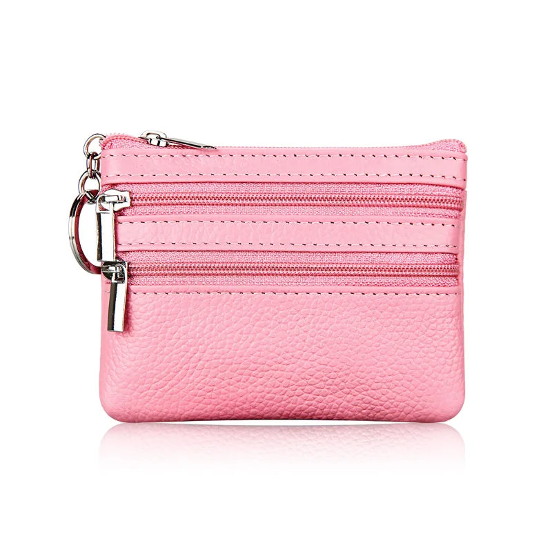 Cyflymder  Fashion Women Genuine Leather Coin Purse Small Zipper Card Holder Mini Pouch Change Wallet with Keychain
