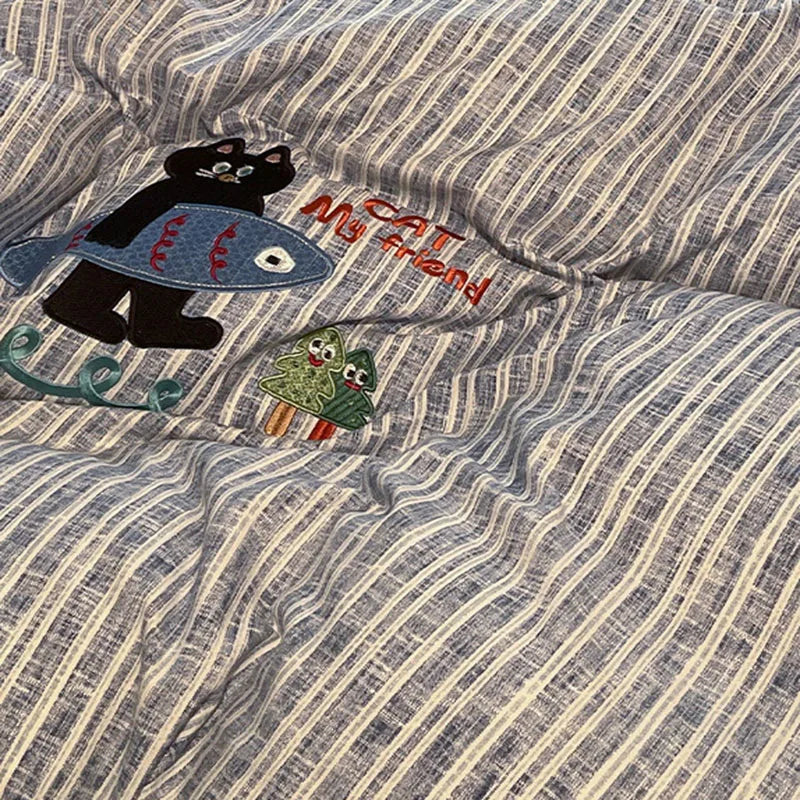 Cyflymder  Cartoon Cotton-Linen Embroidery Bedding Sets High Quality Naked Sleeping Super Soft Bedsheet Set Queen King Quilt Kit for Adults