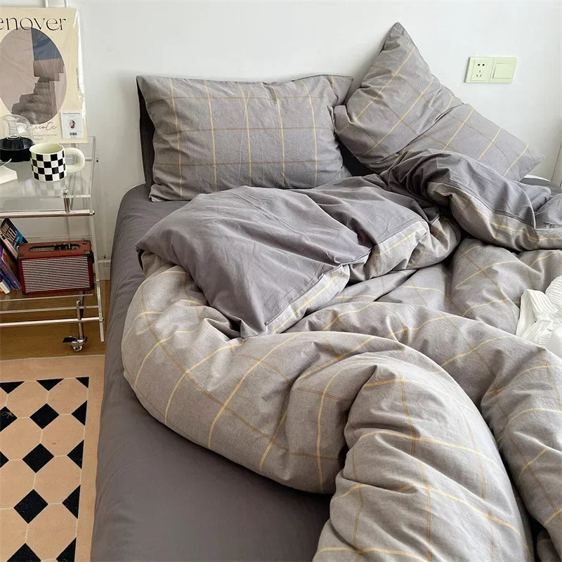 Cyflymder  Japanese Style Cotton Printed 4Pcs Bedding Sets Skin Friendly Ab Double-Sided Design Duvet Cover Washed Comfort Set for Adults